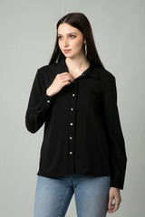 Solid Black Notched Collar Shirt