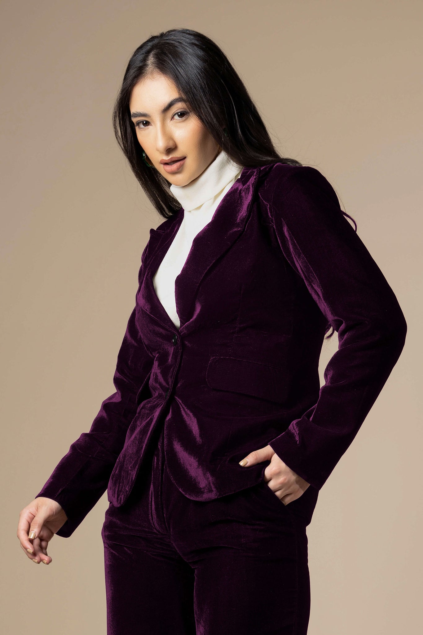 Wine Dual Tone Luxurious Velvet Blazer For Women