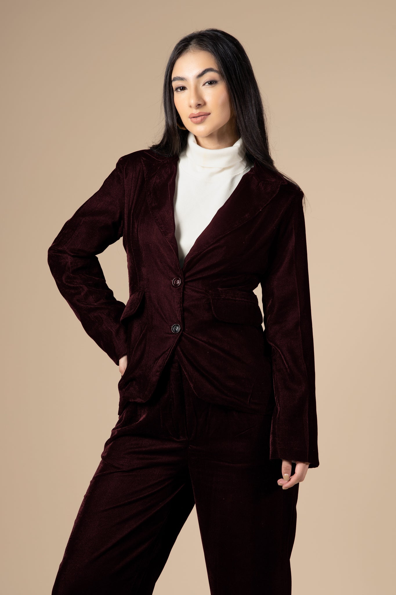 Maroon Dual Tone Luxurious Velvet Blazer For Women