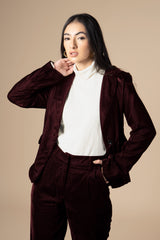 Maroon Dual Tone Luxurious Velvet Blazer For Women
