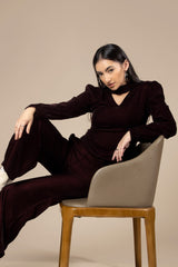 Maroon Choker Neck Velvet Top For Women