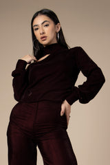 Maroon Off Shoulder Velvet Top For Women