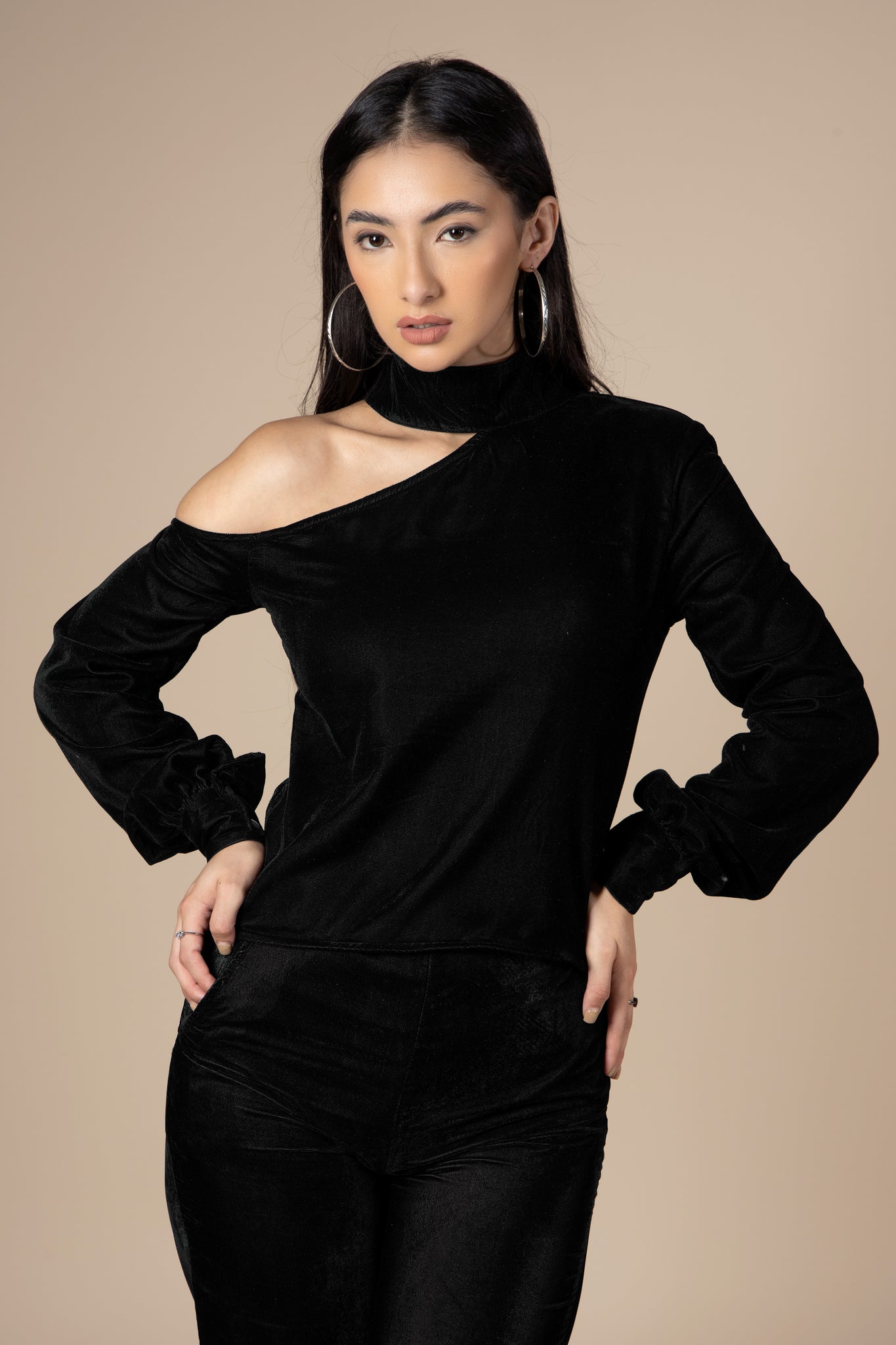 Black Off Shoulder Velvet Top For Women