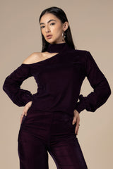 Wine Off Shoulder Velvet Top For Women