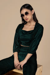 Dark Green Square Neck Velvet  Crop Top For Women