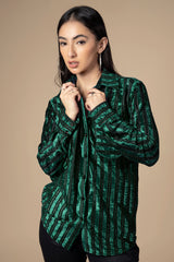 Notched Collar Imported Velvet Shirt for Ladies