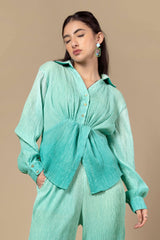 Ombre Pleated Shirt Top For Women