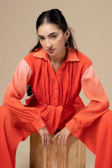 Ombre Pleated Shirt Top For Women