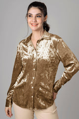 Womens Supersoft Beige Velvet Smart Shirt