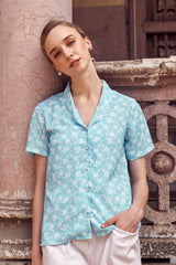 Floral V Neck Short Sleeve Shirt
