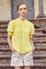 Smocked Cuff Sleeve Ruffle Work Top