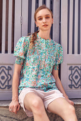 Smocked Cuff Sleeve Ruffle Work Top