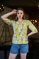 Tie & Dye Lurex Front Button Shoulder Detail Top