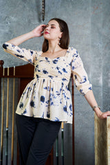 Tie & Dye Lurex Sweetheart Neck Ruched Top