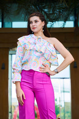 Spiral Lurex Layered One Shoulder Top