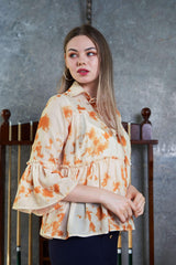 Tie & Dye Neck Knot Blouson Top