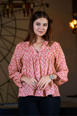 Traditional Lurex V Neck Peasant Sleeve Top