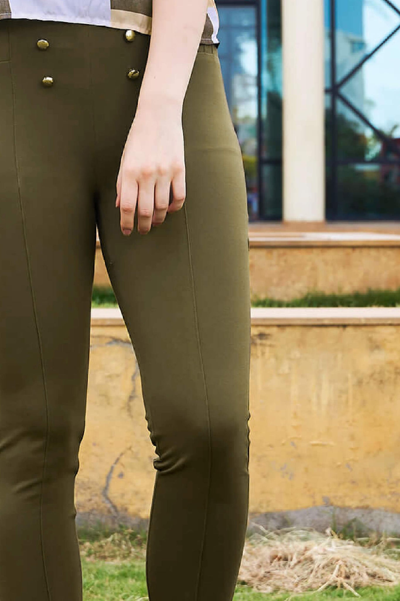 Olive Front Button Straight Fit Trouser