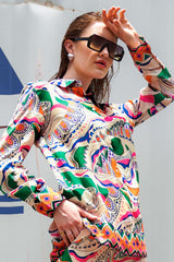 White Abstract Collar Neck Shirt