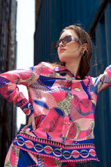 Pink Abstract Collar Neck Shirt