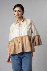 Geometric Neck Knot Blouson Top