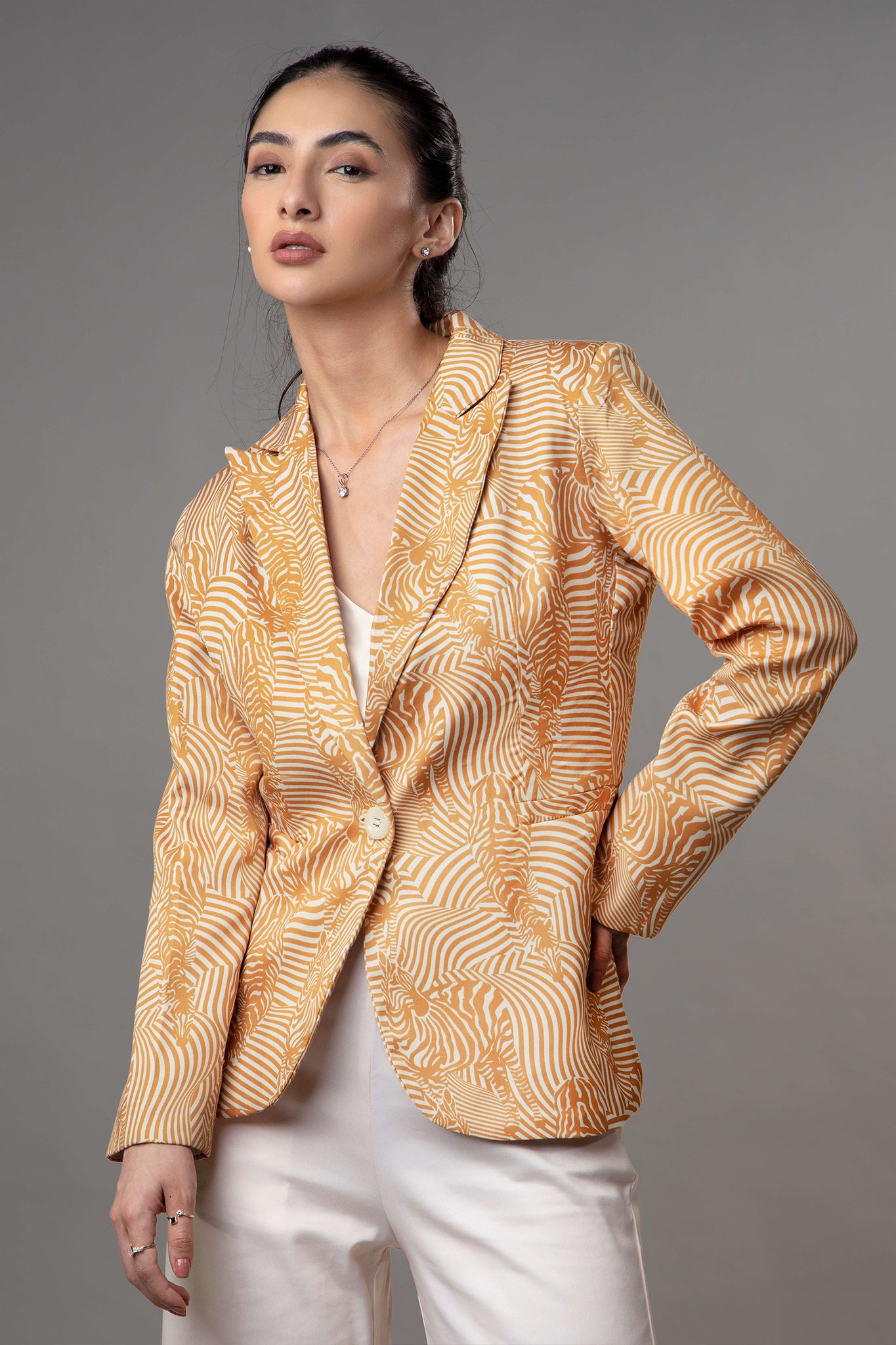 Abstract Notched Collar Luxe Blazer