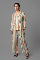 Stripes Notched Collar Wrap Co-Ord Set
