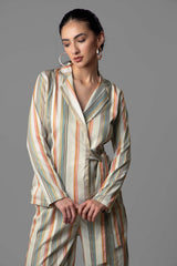 Stripes Notched Collar Wrap Blazer