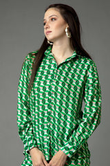 Geometric Regular Fit Spread Collar Shirt
