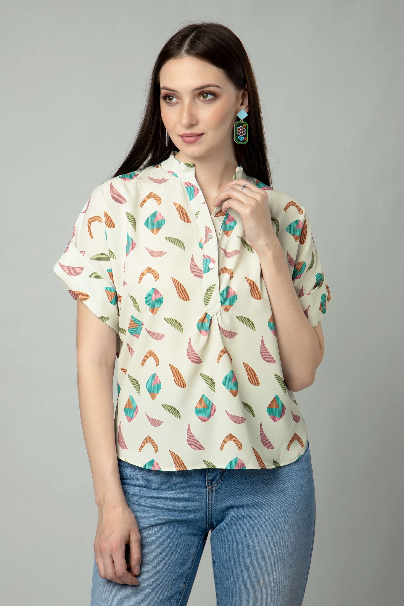 Abstract V Neck Top