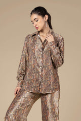 Seamless Paisley Printed Velvet Shirts for Women