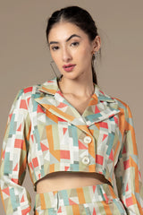 Notched Collar Crop Blazer For Women