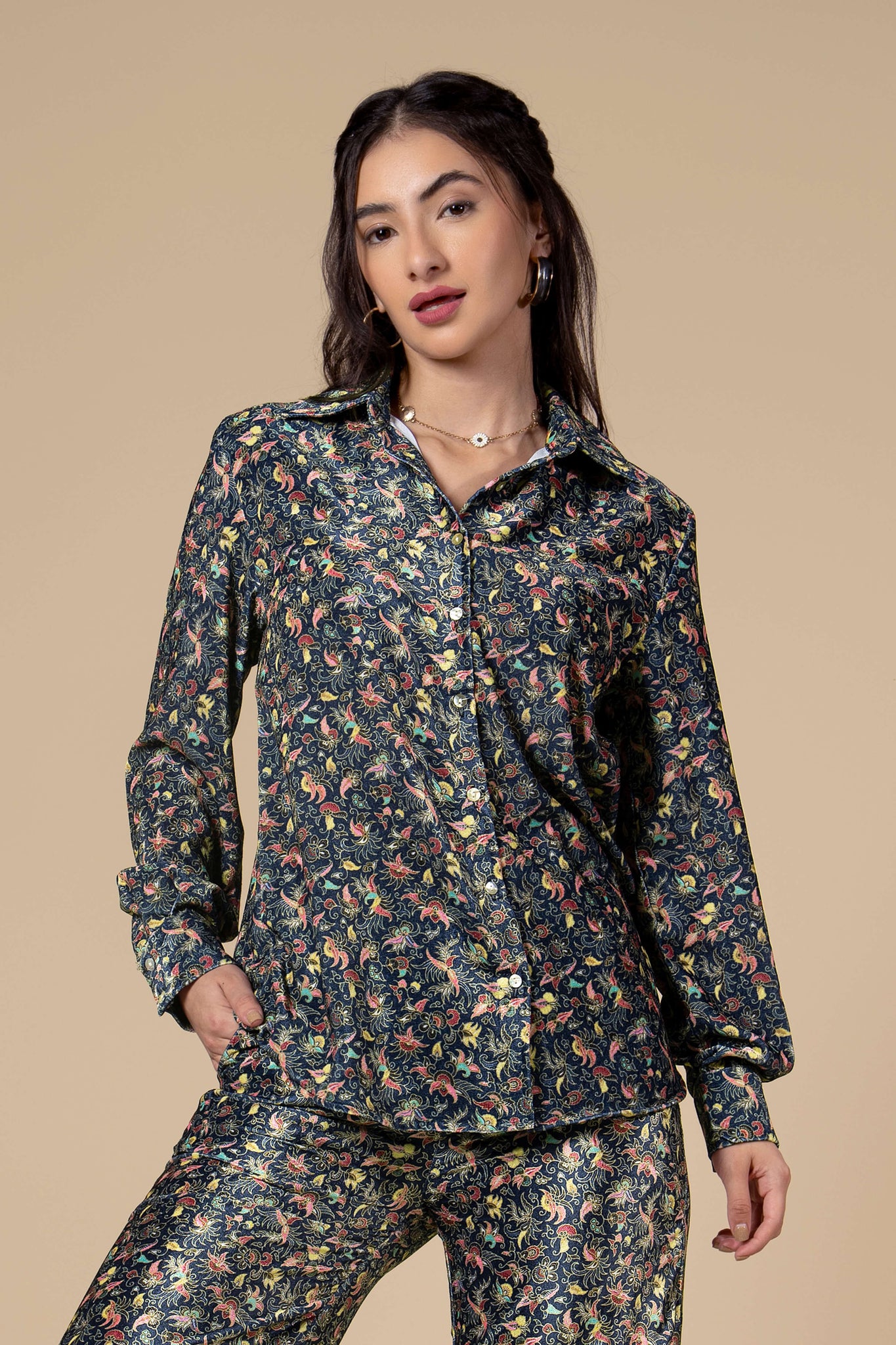 Floral Printed Velvet Casual Shirt For Women