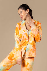 Tie & Dye Notched Collar Blazer For Women
