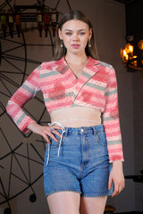 Notched Collar Neck Waist Tie Up Top