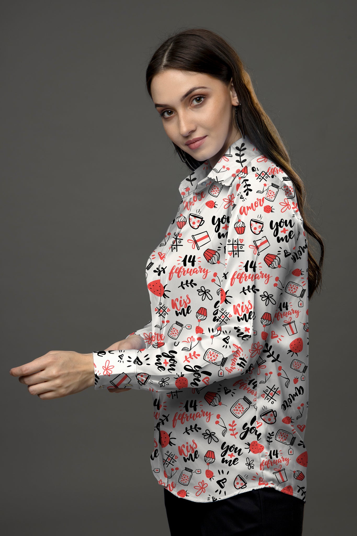 Quicky Printed Spread Collar Shirt for Women