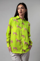 Lime Green Leopard Printed Shirt For Women