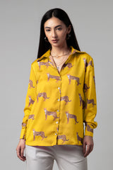 Golden Yellow Leopard Printed Shirt For Women