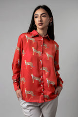 Red Leopard Printed Shirt For Women