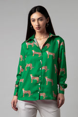 Green Leopard Printed Shirt For Women