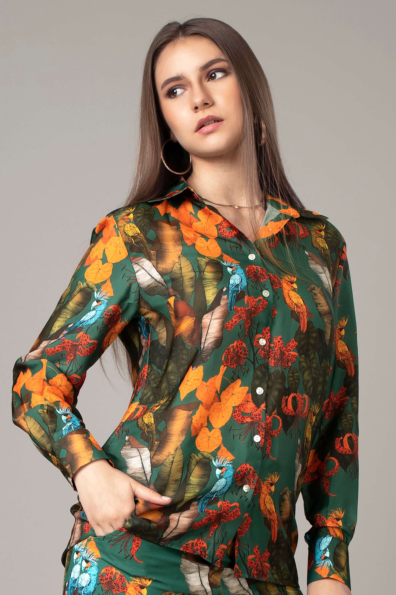 Vintage Floral Spread Collar Shirt For Women