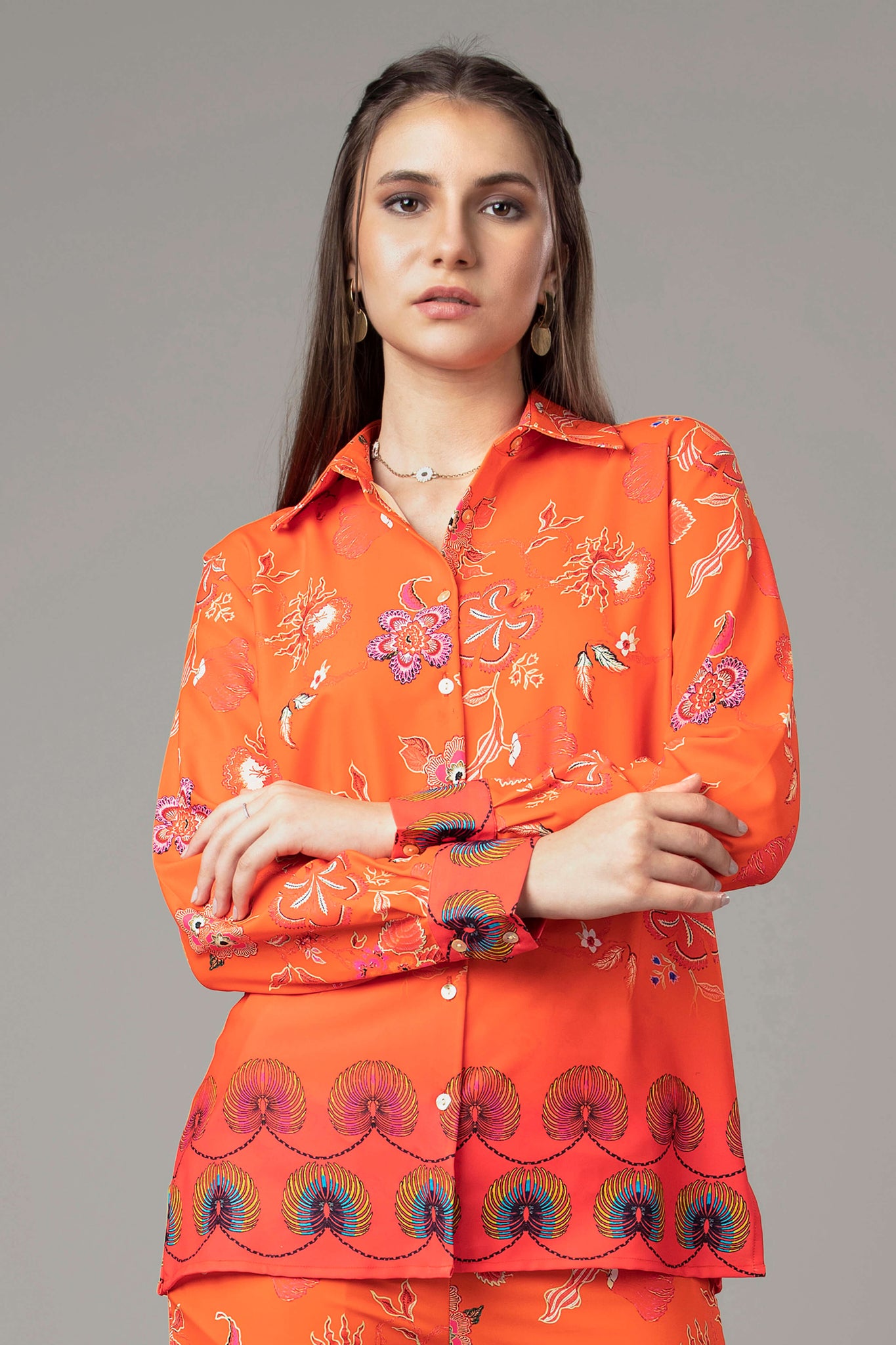 Trendy Floral Spread Collar Shirt For Women