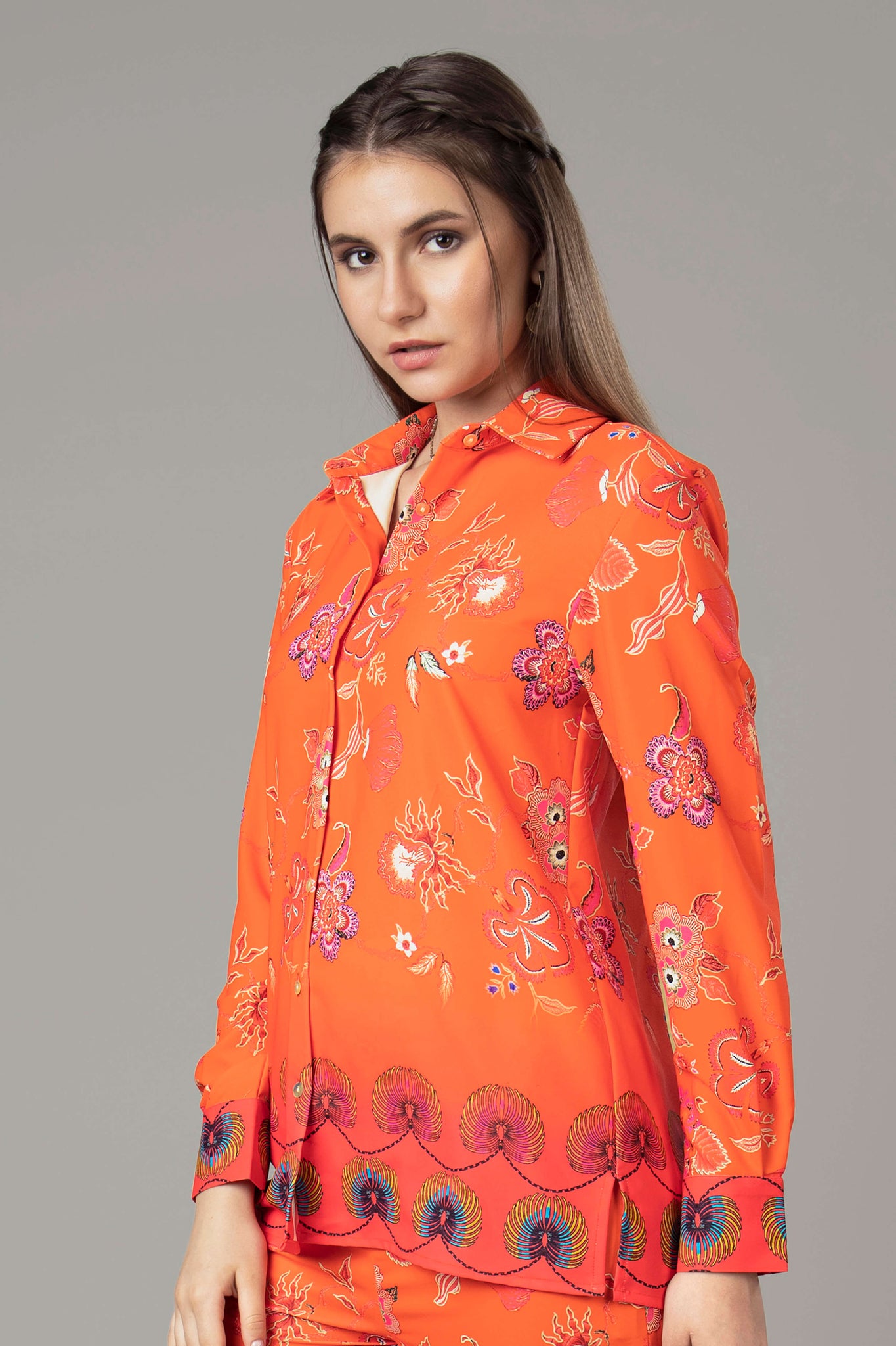 Trendy Floral Spread Collar Shirt For Women