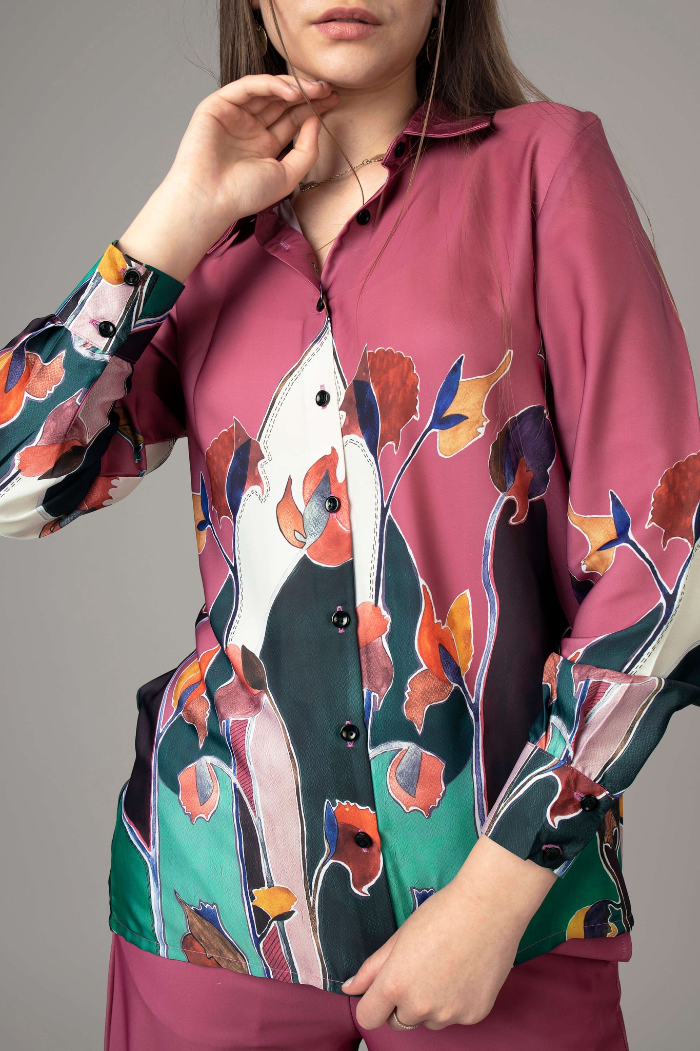 Leafage Spread Collar Shirt For Women