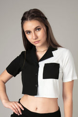 Patch Pocket Colorblock Shirt For Women